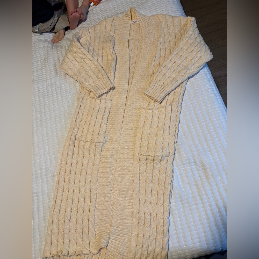 Amazon cream cable knit maxi open cardigan